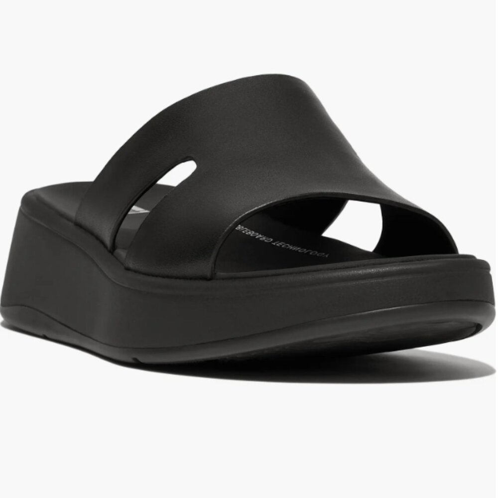 FitFlop Women's F-Mode Raw Edge Leather Flatform H-Bar Slide Black 11US NWB
